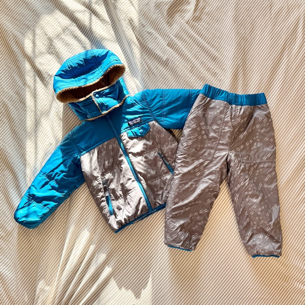 Patagonia Toddler Tribbles Reversible Sherpa Snowsuit Jacket Pants Puffer, 3T